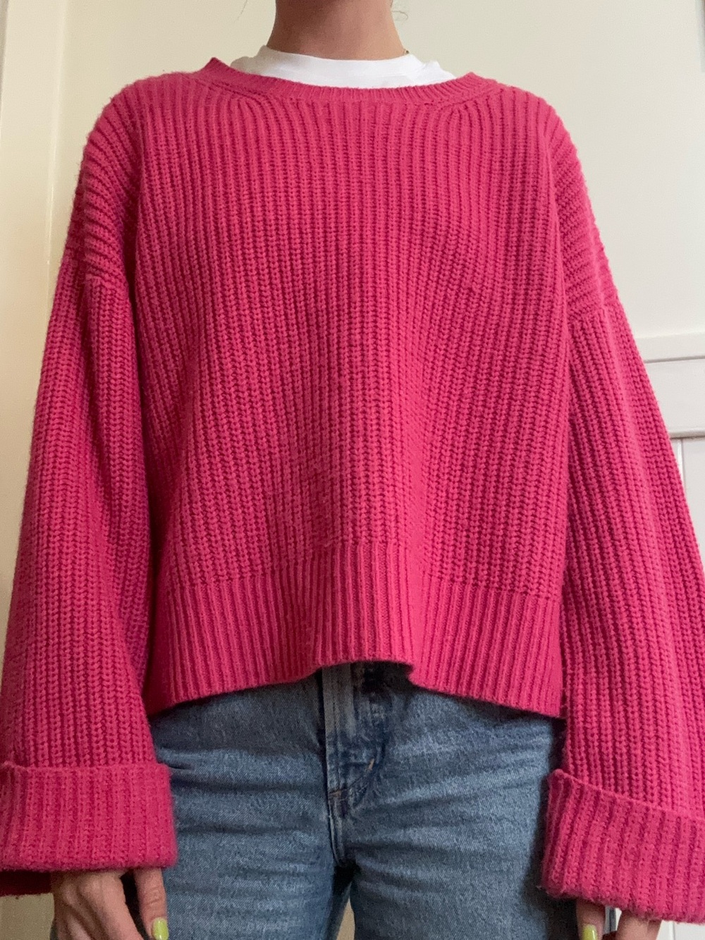 Women’s Oversized Ribbed Sweater - Hot Pink